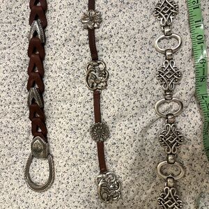 BRIGHTON BELTS, 3 leather and pewter belts.